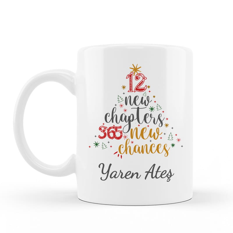 İsim Yazılı Yılbaşı Ağacı Tasarımlı Porselen Kupa