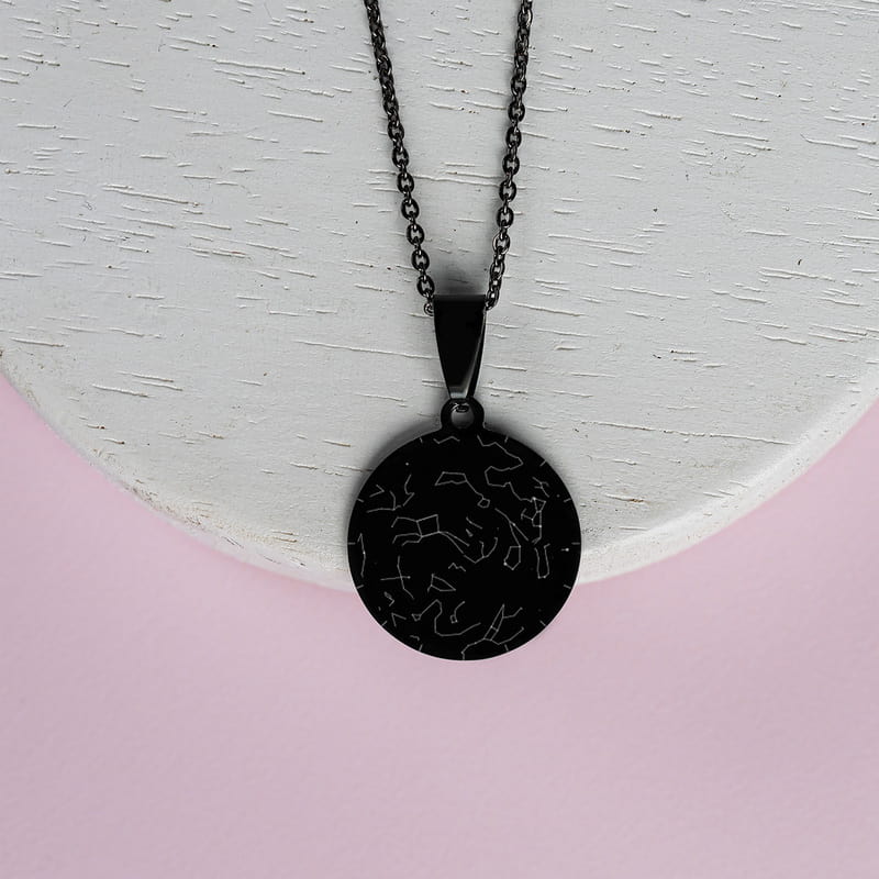 İsme Özel Gökyüzü Haritası Tasarımlı Kolye - Siyah İsimli Kolye