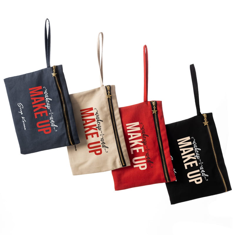 İsme Özel Wake Up and Make Up Tasarımlı Kanvas Makyaj Çantası