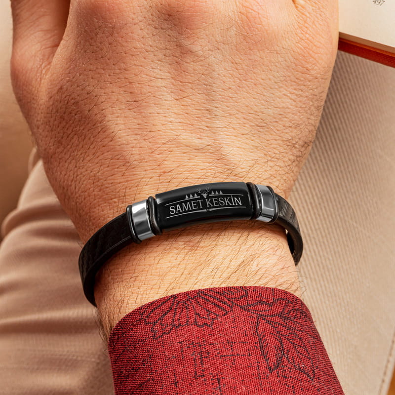 İsme Özel Yılbaşı Tasarımlı Deri Bileklik