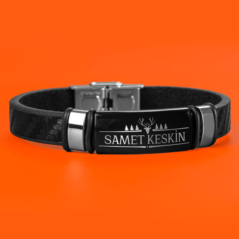 İsme Özel Yılbaşı Tasarımlı Deri Bileklik