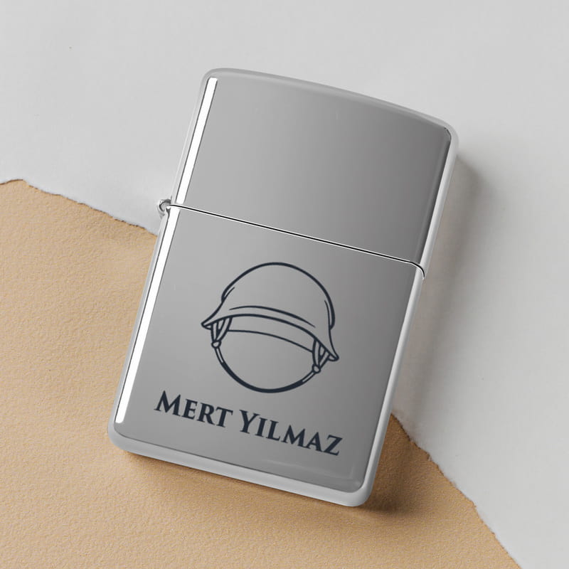 Kask Tasarımlı Kişiye Özel Benzinli Çakmak Seti