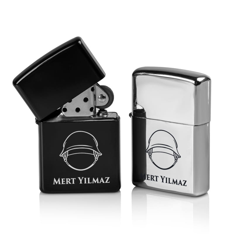 Kask Tasarımlı Kişiye Özel Benzinli Çakmak Seti