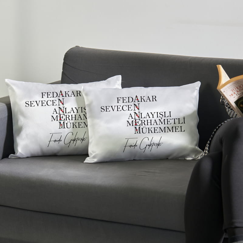 Kişiye Özel Akrostiş Annem Tasarımlı Saten Yastık