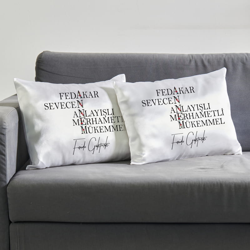 Kişiye Özel Akrostiş Annem Tasarımlı Saten Yastık