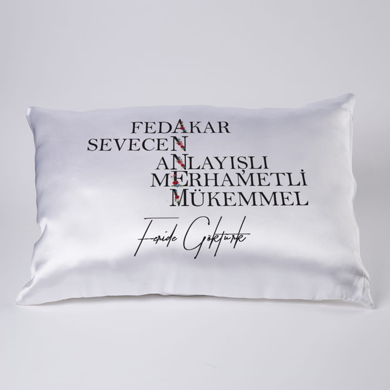 Kişiye Özel Akrostiş Annem Tasarımlı Saten Yastık