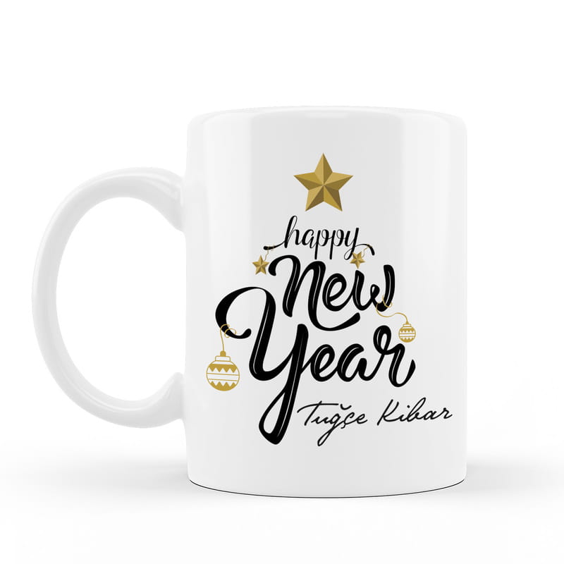 Kişiye Özel Happy New Year Tasarımlı Porselen Kupa