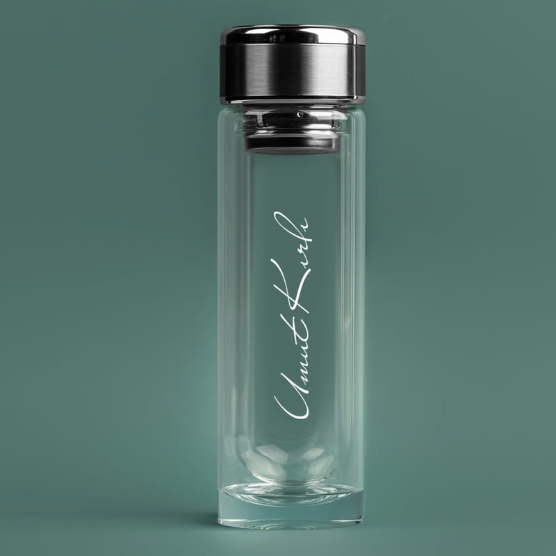 Kişiye Özel İmza Tasarımlı 280 ml Çift Cidarlı Cam Matara