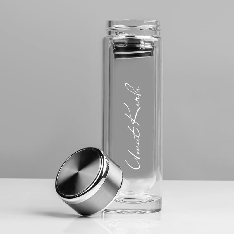 Kişiye Özel İmza Tasarımlı 280 ml Çift Cidarlı Cam Matara