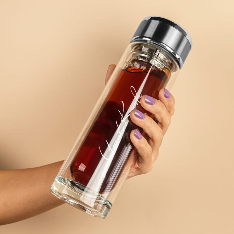 Kişiye Özel İmza Tasarımlı 280 ml Çift Cidarlı Cam Matara