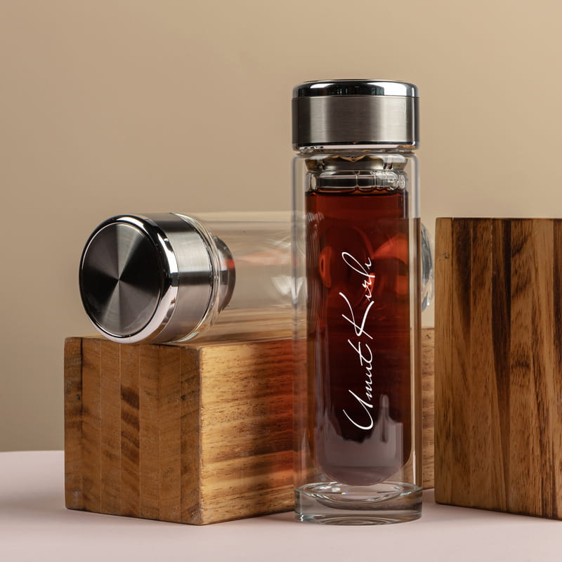 Kişiye Özel İmza Tasarımlı 280 ml Çift Cidarlı Cam Matara