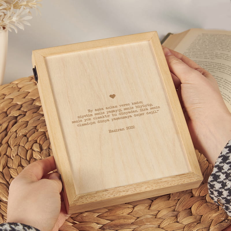 Kişiye Özel Mesaj Yazılı Ahşap Çerçeve - Fotoğraflı Ahşap Hediye Kutusu