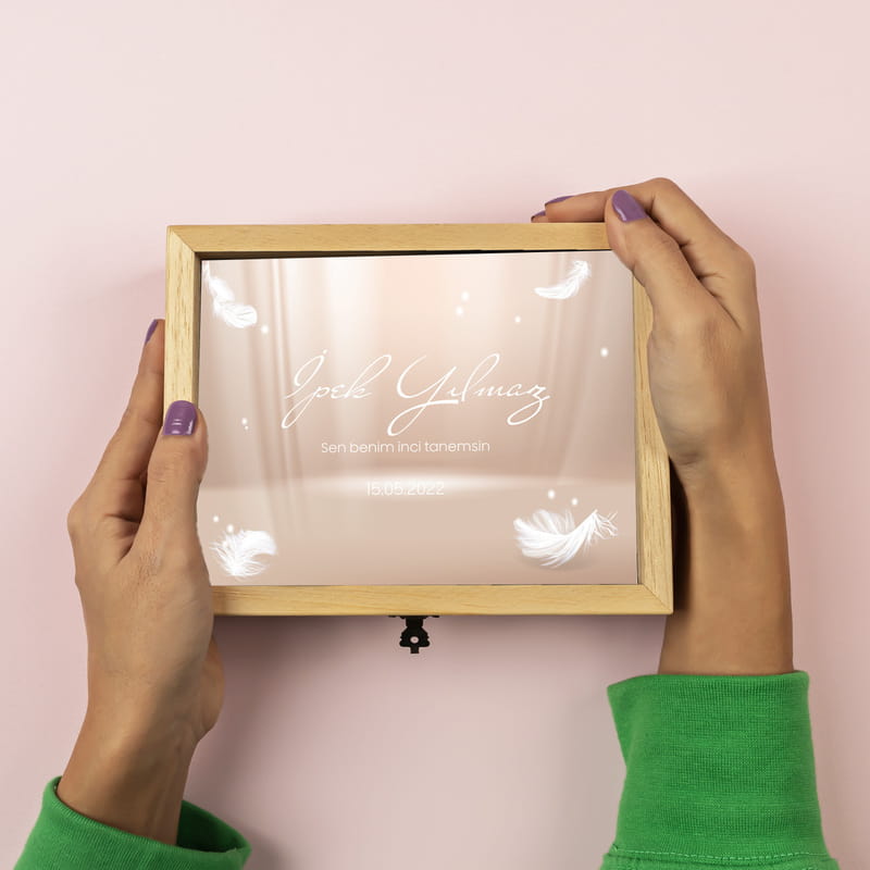 Kişiye Özel Mesajlı Yılbaşı Hediyesi İstiridye Kolye - Gerçek İnci Kolye Ahşap Hediye Kutusu