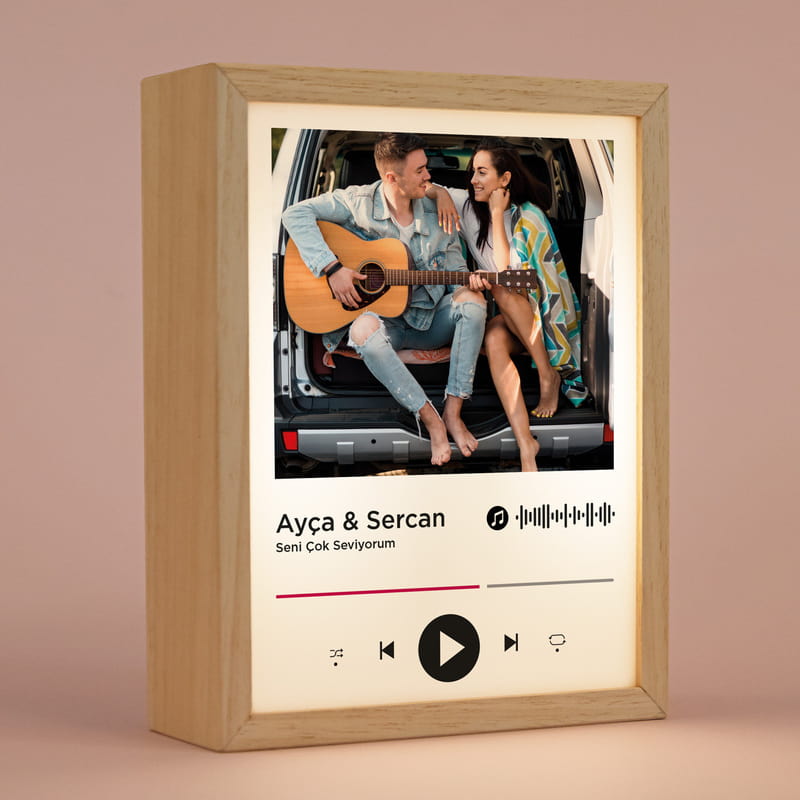 Kişiye Özel Spotify Tasarımlı Fotoğraf Baskılı Ahşap Led Lamba