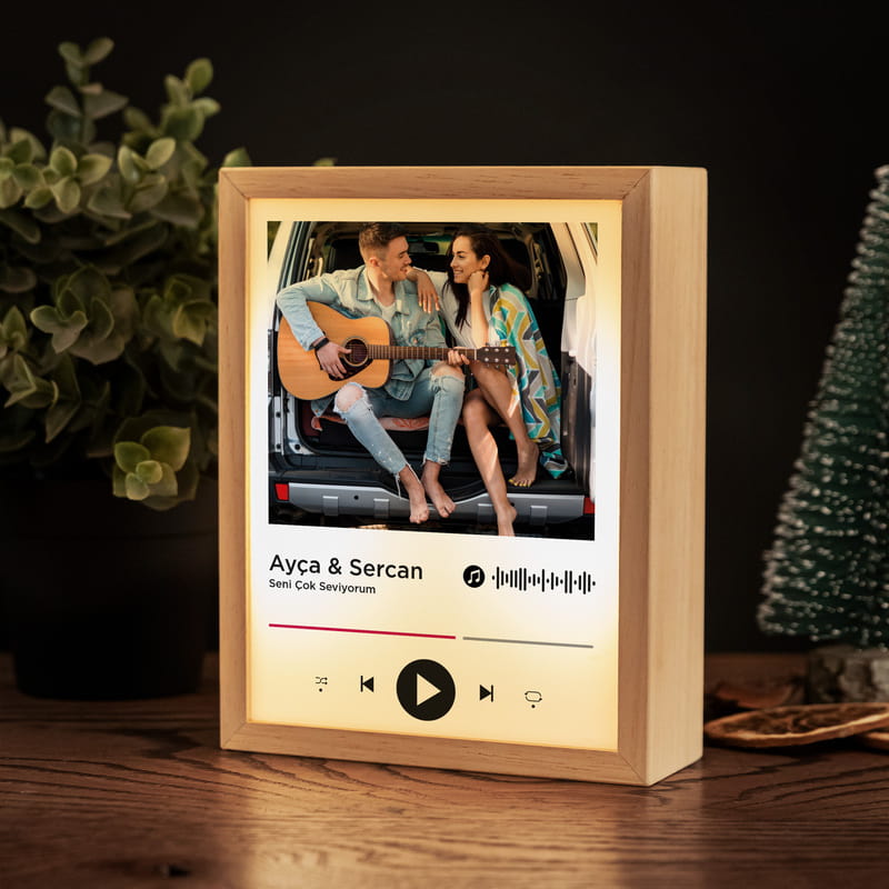 Kişiye Özel Spotify Tasarımlı Fotoğraf Baskılı Ahşap Led Lamba