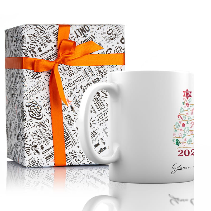 Kişiye Özel Yılbaşı Çam Ağacı Tasarımlı Porselen Kupa