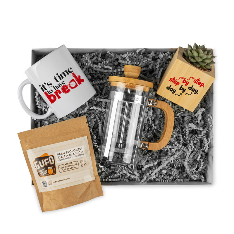 Mola Zamanı Hediye Kahve Kutusu French Press Hediye Kutusu Hediye Sepeti