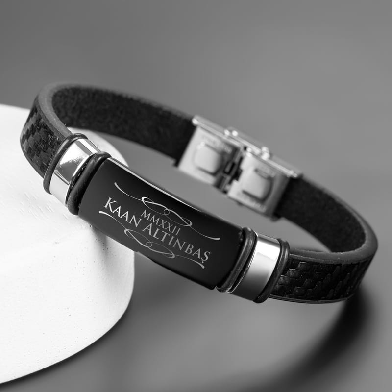 Roma Rakamı Yazılı İsme Özel Deri Bileklik