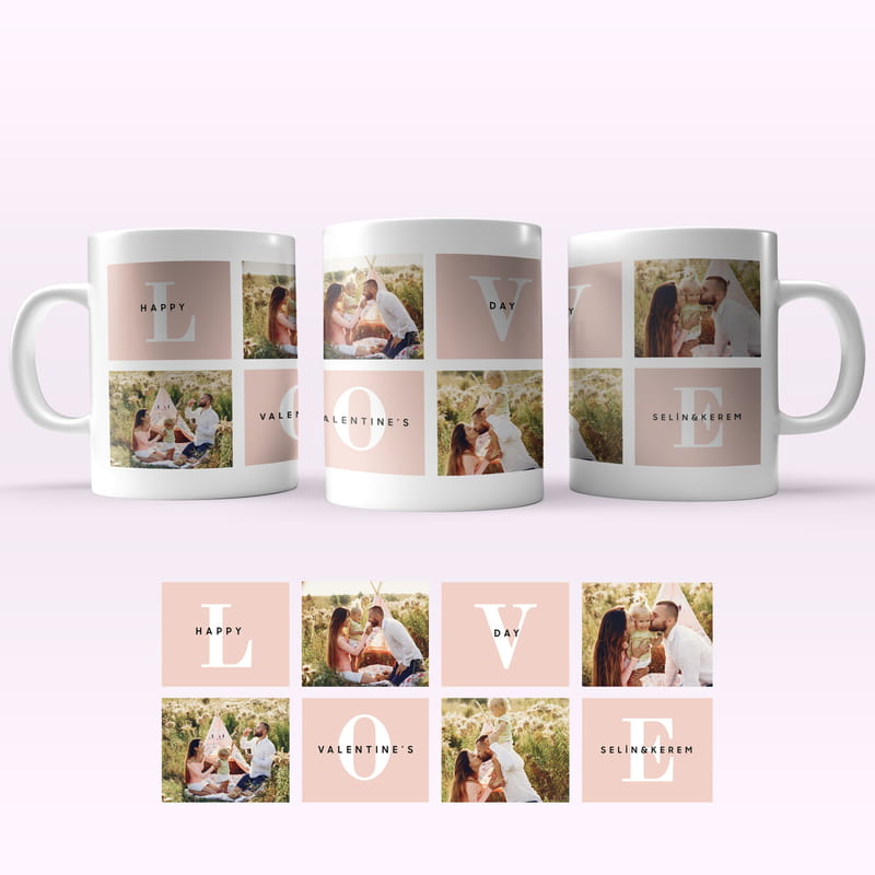 Sevgililer Günü Hediyesi Love Tasarımlı Fotoğraf ve İsim Baskılı Porselen Kupa