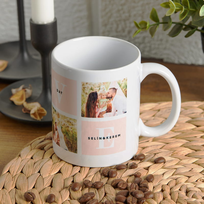 Sevgililer Günü Hediyesi Love Tasarımlı Fotoğraf ve İsim Baskılı Porselen Kupa