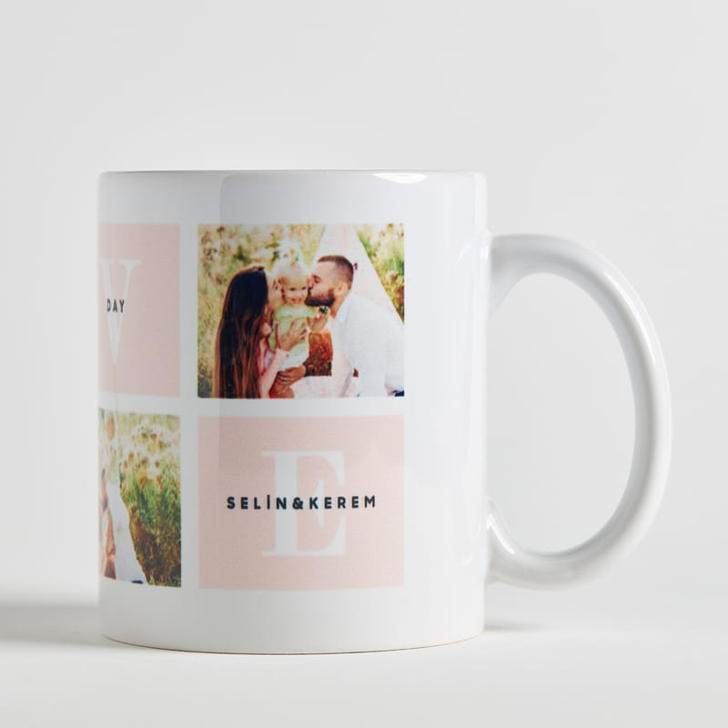 Sevgililer Günü Hediyesi Love Tasarımlı Fotoğraf ve İsim Baskılı Porselen Kupa