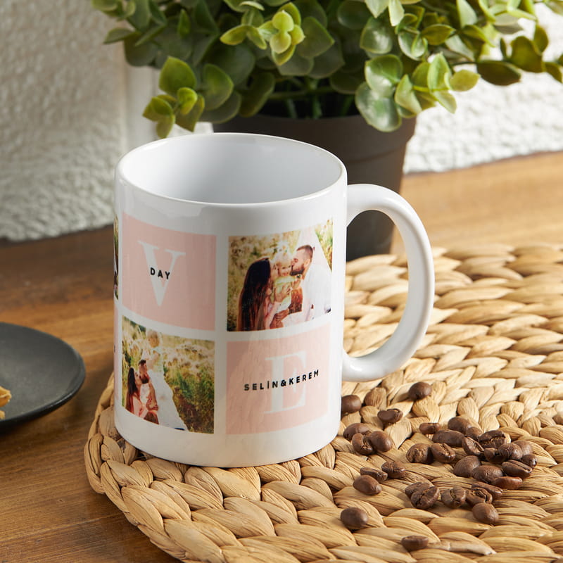 Sevgililer Günü Hediyesi Love Tasarımlı Fotoğraf ve İsim Baskılı Porselen Kupa
