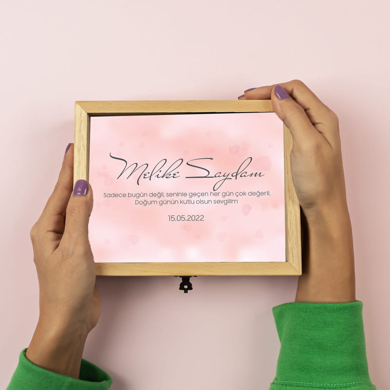 Sevgiliye Doğum Günü Mesajlı İstiridye Kolye - Ahşap Kutulu Gerçek İnci Kolye Seti