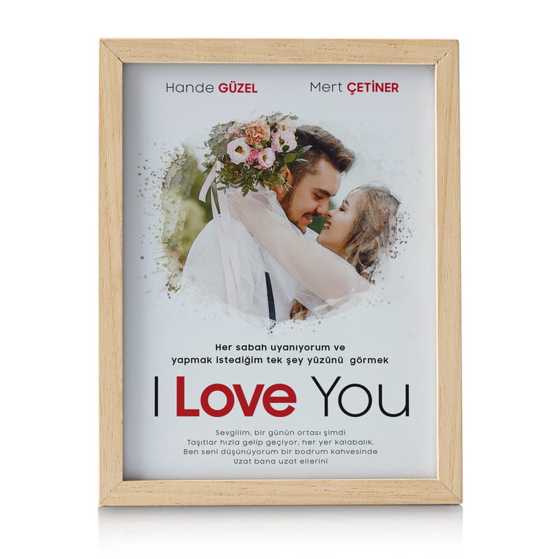Sevgiliye Fotoğraf Baskılı Romantik Komedi Afiş Tasarımlı Ahşap Dekoratif Lamba