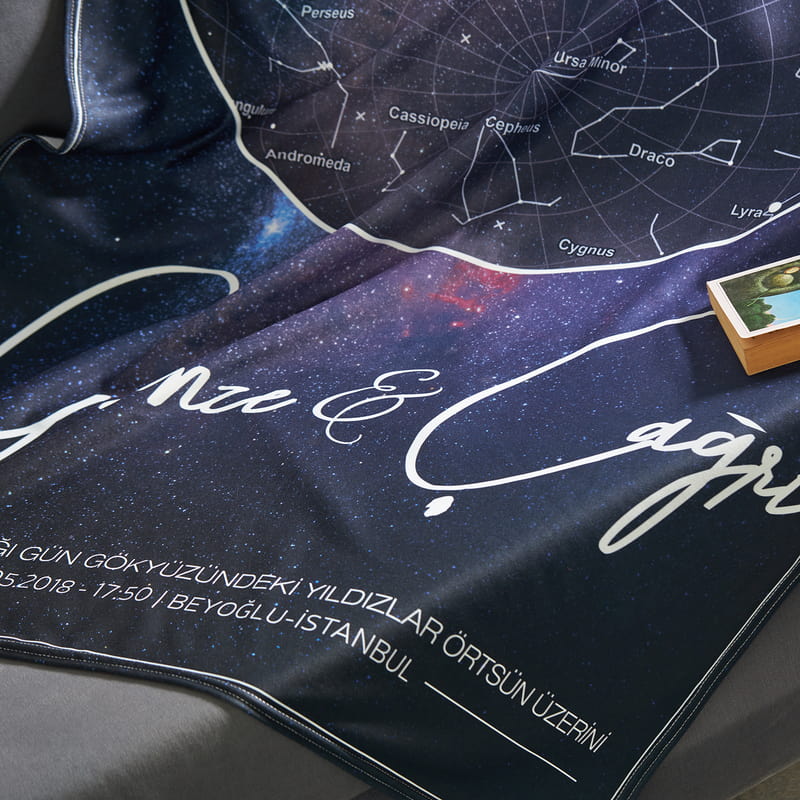 Sevgiliye Hediye Gökyüzü Haritası Tasarımlı Tv Battaniyesi - Kişiye Özel Battaniye