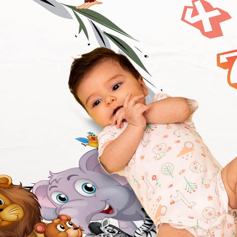 Sevimli Hayvanlar Tasarımlı İsim Yazılı Aylık Doğum Hediyesi Fotoğraf Çekim Battaniyesi