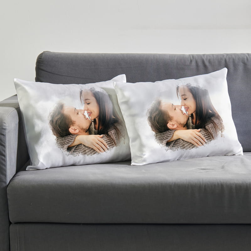 Sulu Boya Efektli Fotoğraf Baskılı Saten Yastık