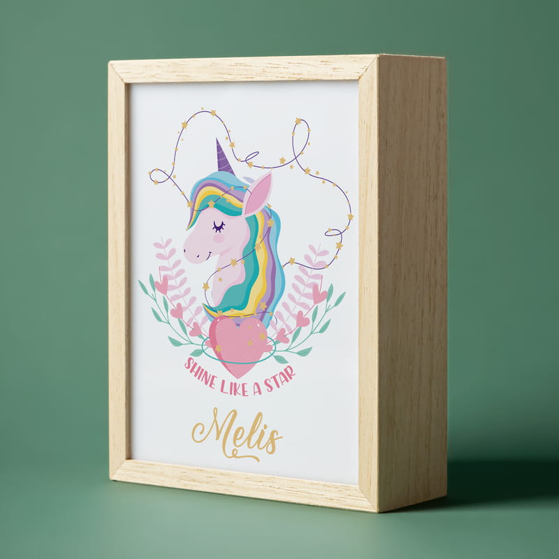Unicorn Tasarımlı Kişiye Özel Ahşap Gece Lambası