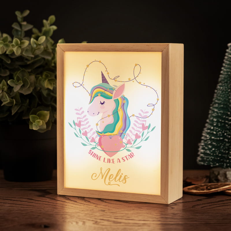 Unicorn Tasarımlı Kişiye Özel Ahşap Gece Lambası