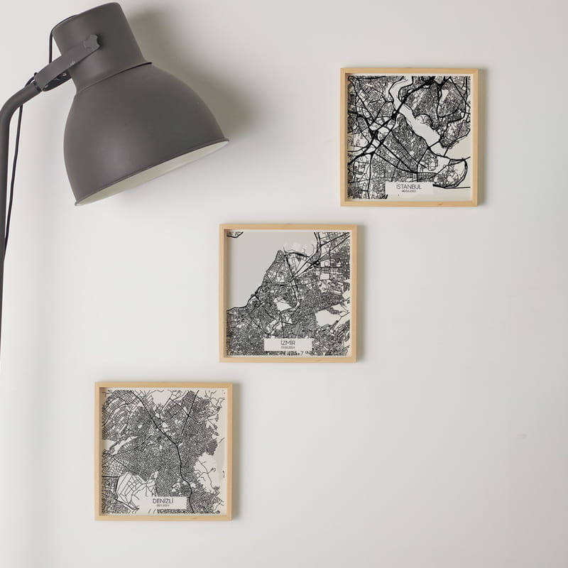 Unutulmaz Anlarınıza Özel 3'lü Şehir Haritası Tablo Seti
