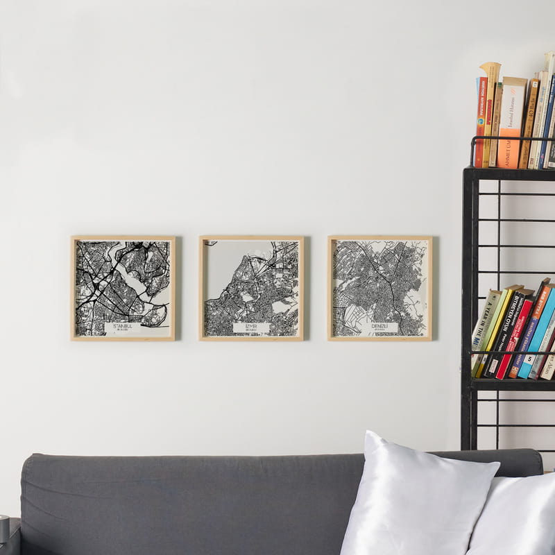 Unutulmaz Anlarınıza Özel 3'lü Şehir Haritası Tablo Seti