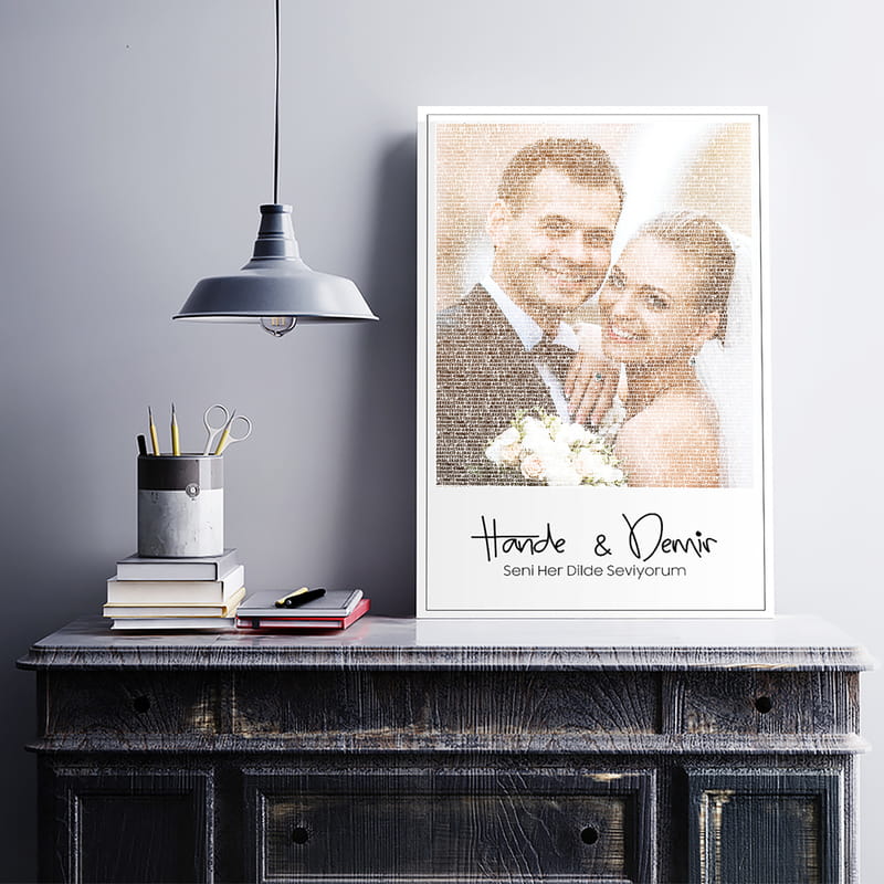 100 Dilde Seni Seviyorum Yazılı Fotoğraf Baskılı Kanvas Tablo 40x60