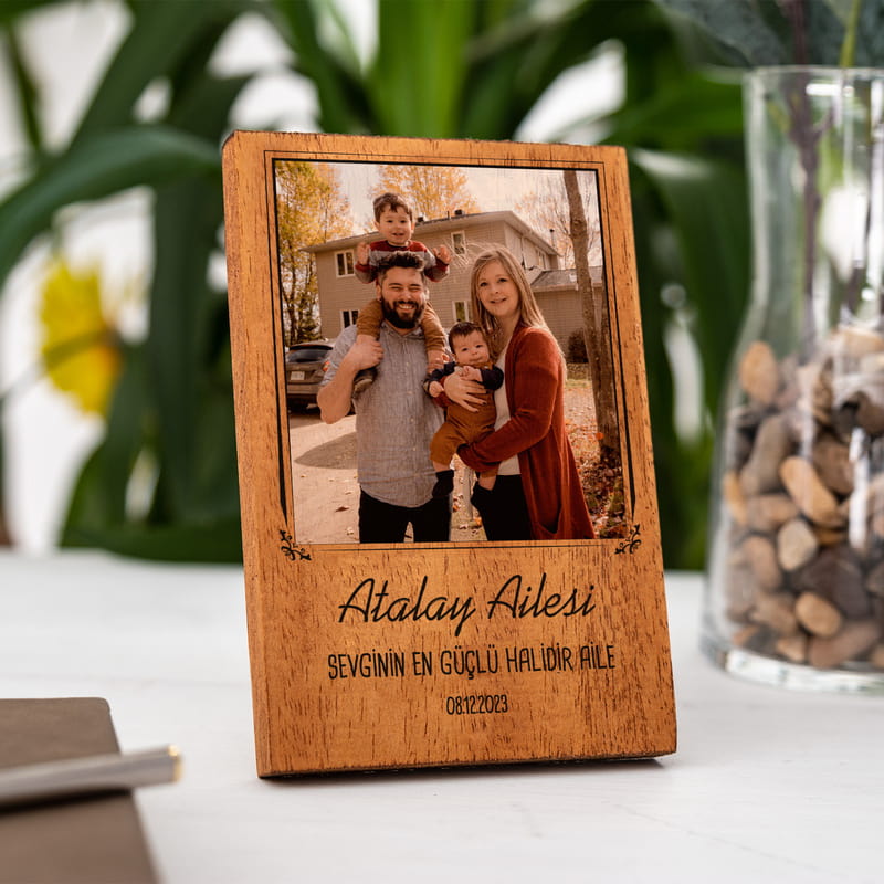 Aile Mottolu Fotoğraf Baskılı Ahşap Masaüstü Çerçeve