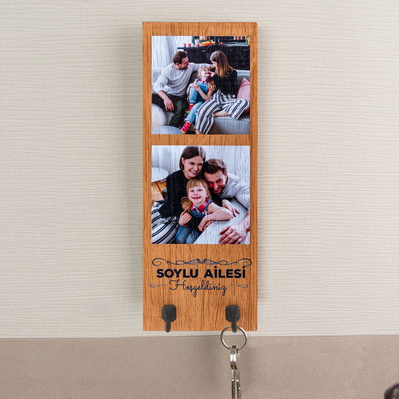 Aileye Özel Fotoğraf Baskılı Ahşap Duvar Anahtarlığı