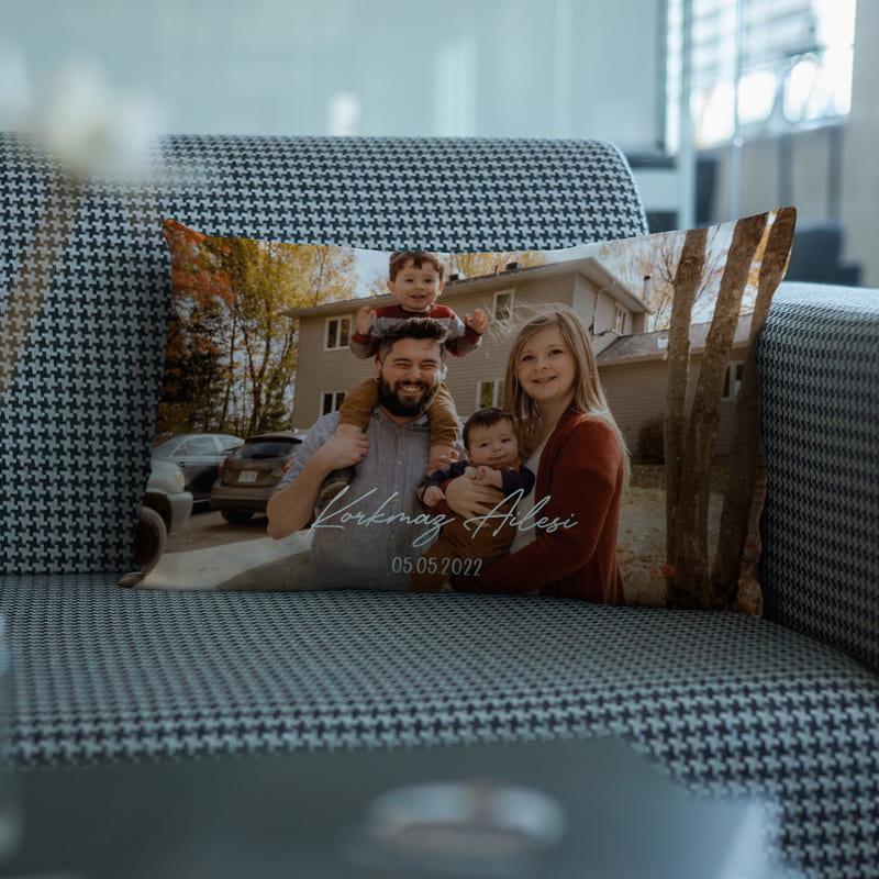 Aile Fotograf Baskılı Dikdörtgen Yastık