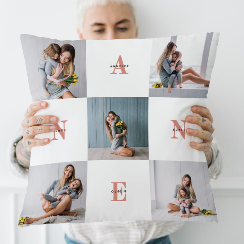 Anne Tasarımlı Fotoğraf Baskılı Dekoratif Kırlent Yastık