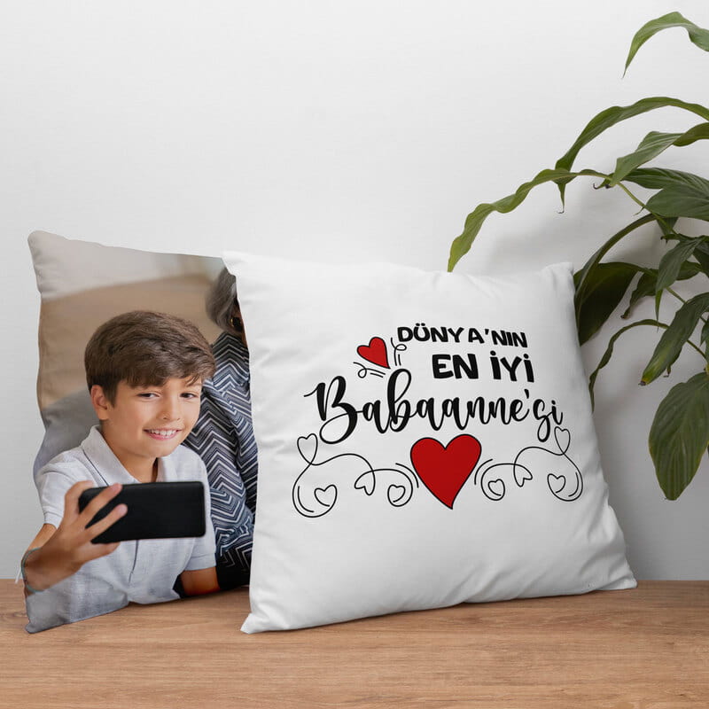 Anneanne ve Babaanneye Hediye Fotoğraf Baskılı Kırlent Yastık
