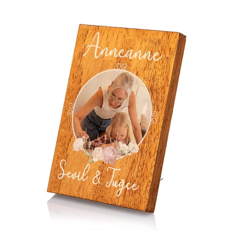 Anneanneye Hediye İsim ve Fotoğraf Baskılı Mesaj Yazılı Masif Çerçeve