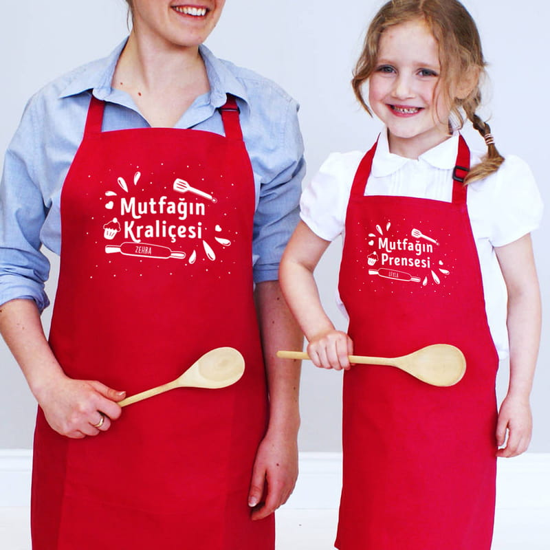 Anneler Günü Hediyesi Kişiye Özel Anne Çocuk 2li Mutfak Önlüğü