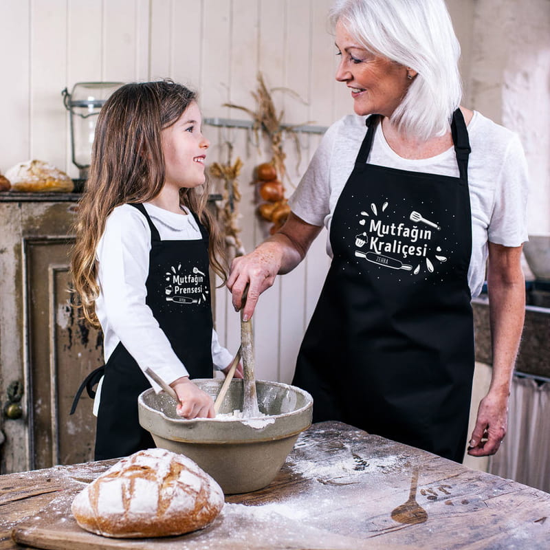 Anneler Günü Hediyesi Kişiye Özel Anne Çocuk 2li Mutfak Önlüğü