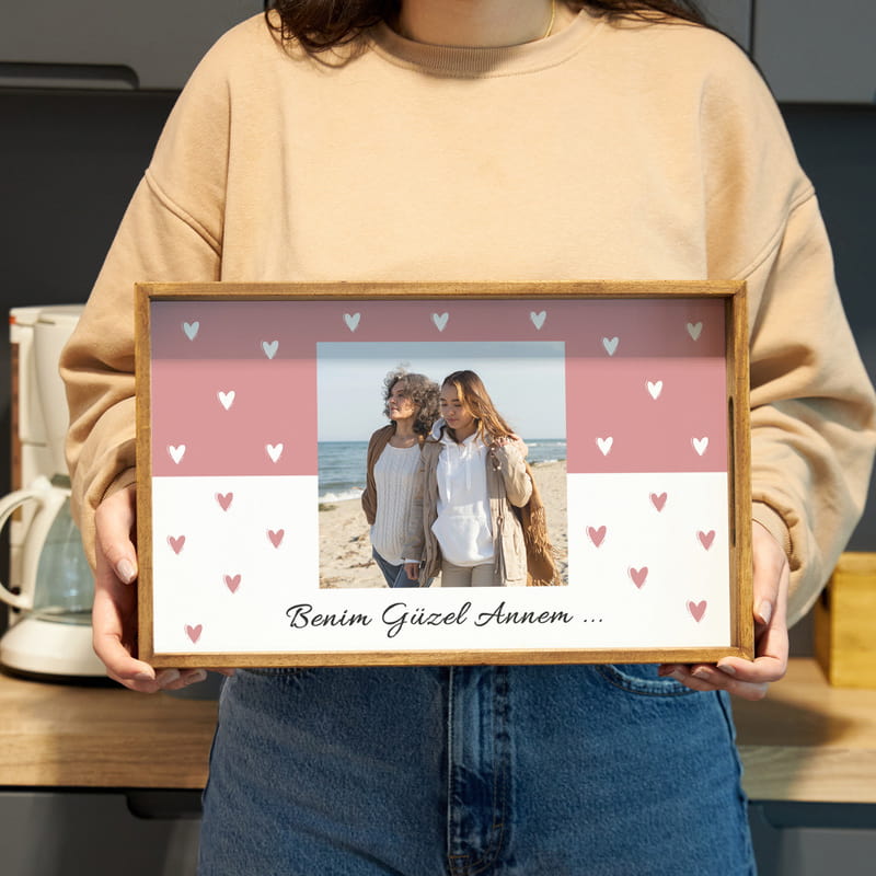 Anneye Hediye Fotoğraf ve Mesaj Baskılı Sunum Tepsisi
