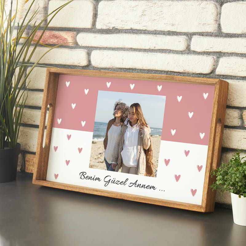 Anneye Hediye Fotoğraf ve Mesaj Baskılı Sunum Tepsisi