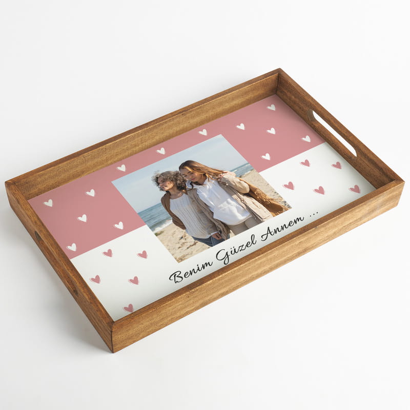 Anneye Hediye Fotoğraf ve Mesaj Baskılı Sunum Tepsisi