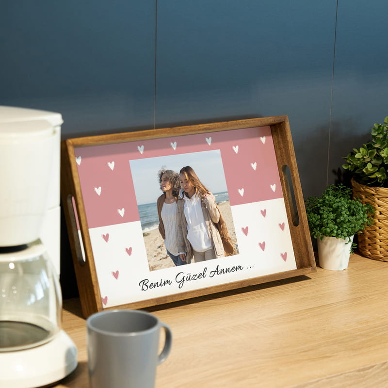 Anneye Hediye Fotoğraf ve Mesaj Baskılı Sunum Tepsisi