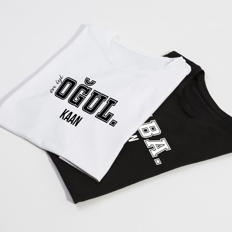 Baba Oğul İsim Yazılı İkili Tişört Kombini