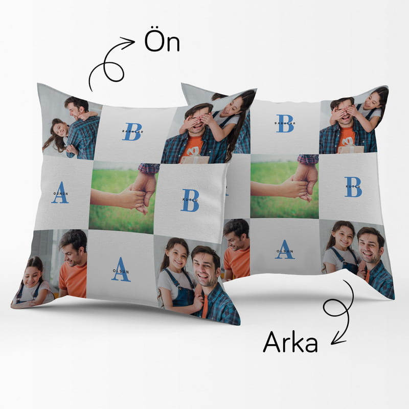 Baba Tasarımlı Fotoğraf Baskılı Dekoratif Kırlent Yastık